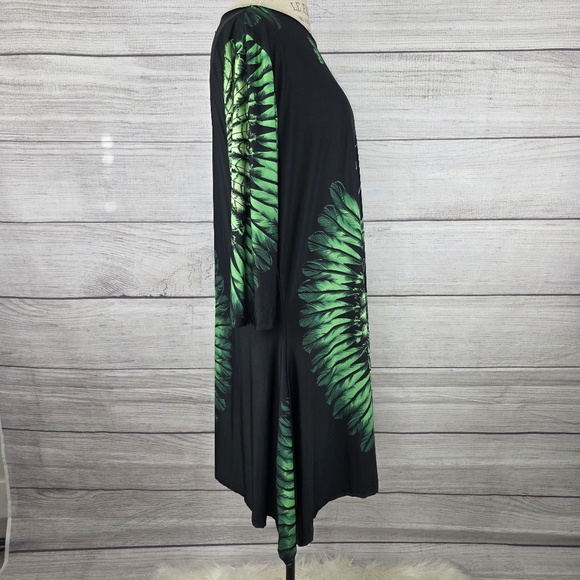 Reborn Boho Green And Black Feather Print Long Sleeve Dress - Picture 2 of 6